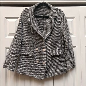 Women's Black and White Tweed Blazer Sz M